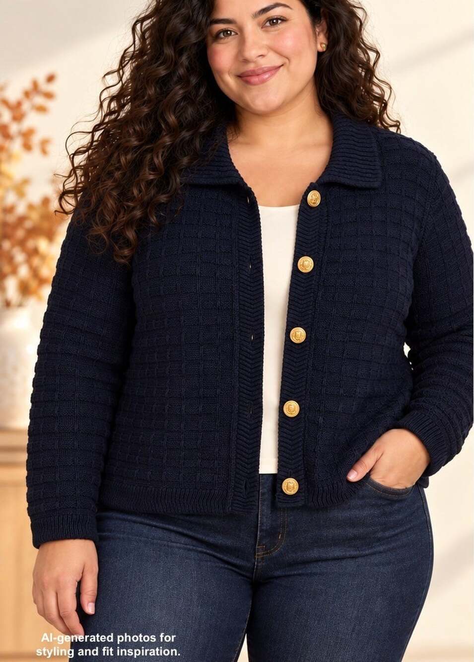 Talbots Navy Blue Textured Polo Cardigan Sweater 2XP Plus Petite Preppy EUC